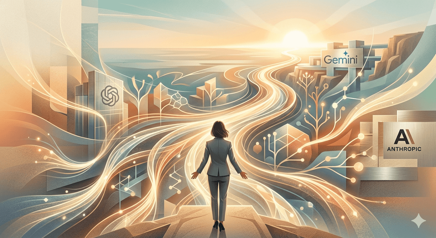 Uma líder de negócio envisionando o futuro com AI